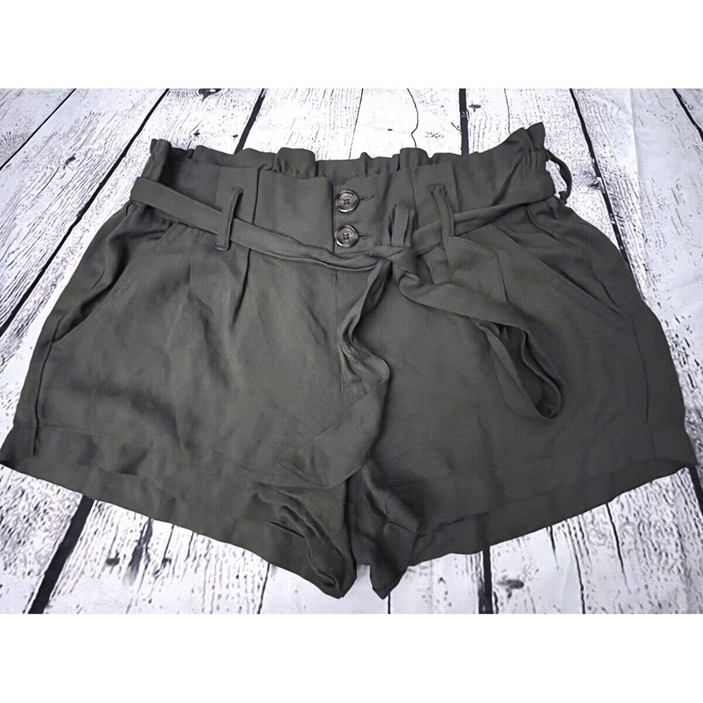 REWASH Short Shorts Womens Size Small Green Lightweight Belted Elastic Waistband